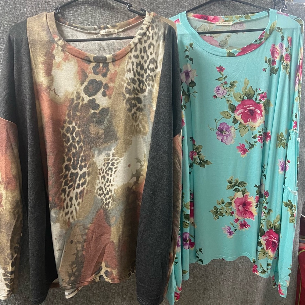 3X SET Of: New Eluna Boutique Shirts Floral and Animal Print Women's Tops